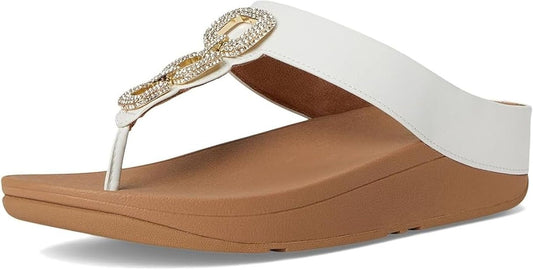 FitFlop Women's Fino Crystal-Chain Leather Toe-Post Sandals