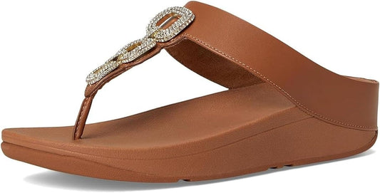 FitFlop Women's Fino Crystal-Chain Leather Toe-Post Sandals