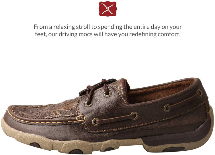 Twisted X Women's Boat Shoe Driving Moc with CellStretch, Bomber/Khaki, 6(M)