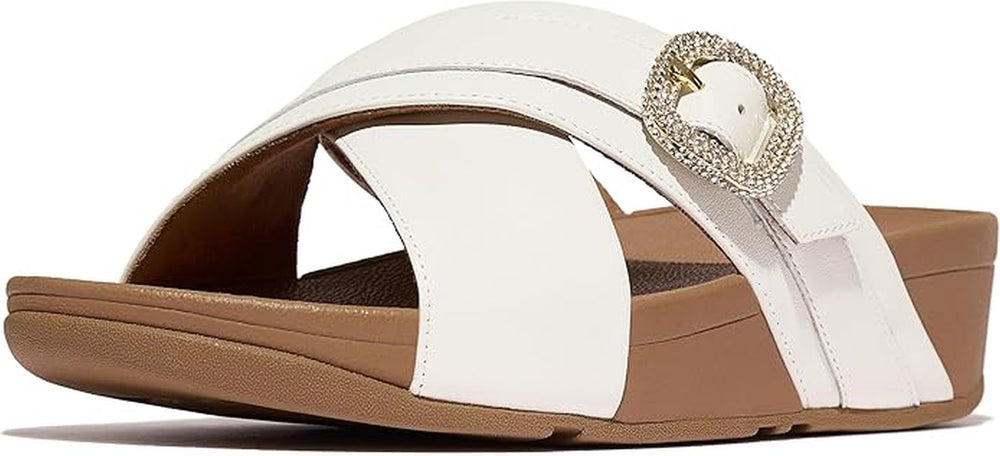 FitFlop Women's Lulu Crystal-Buckle Leather Cross Slide Sandals
