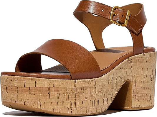 FitFlop Women's Platfforms Leather/Cork Heeled Ankle-Strap Sandals