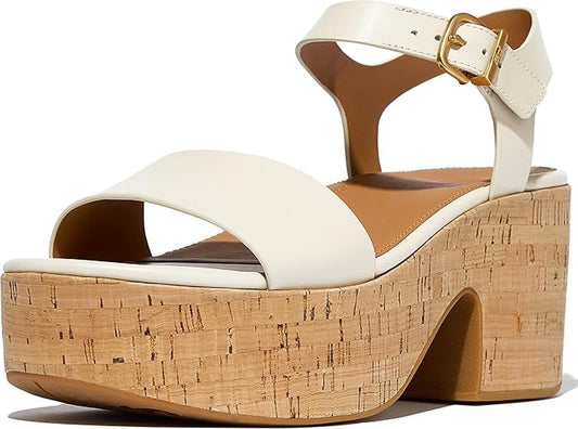 FitFlop Women's Platfforms Leather/Cork Heeled Ankle-Strap Sandals