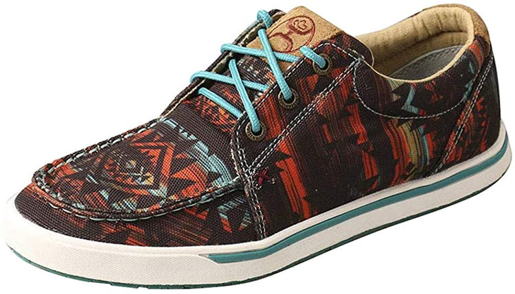 Twisted X Women's Hooey Loper Shoes - Features Fashionable Textile Upper with Unique Hooey Loper Style - Made with Blended Rice Husk Outsole and Moisture-Wicking Footbed, Midnight Aztec, 7 M
