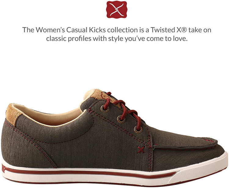 Twisted X Women's Kicks - Casual Sneakers Made with Hybrid Performance Leather, ecoTweed Lining, and Blended Rice Husk Outsole, Dark Grey & Barn Red, 8.5 M