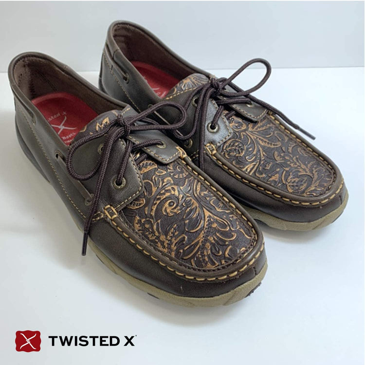 Twisted X Women's Boat Shoe Driving Moc with CellStretch, Bomber/Khaki, 6(M)