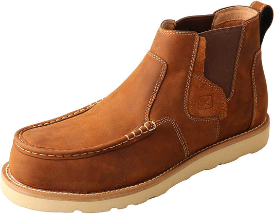 Twisted X Mens 4" Work Chelsea Wedge Sole Boot, Oiled Saddle, 9.5 M