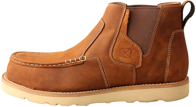 Twisted X Mens 4" Work Chelsea Wedge Sole Boot, Oiled Saddle, 9.5 M